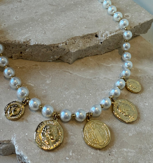 Necklace parel en muntjes